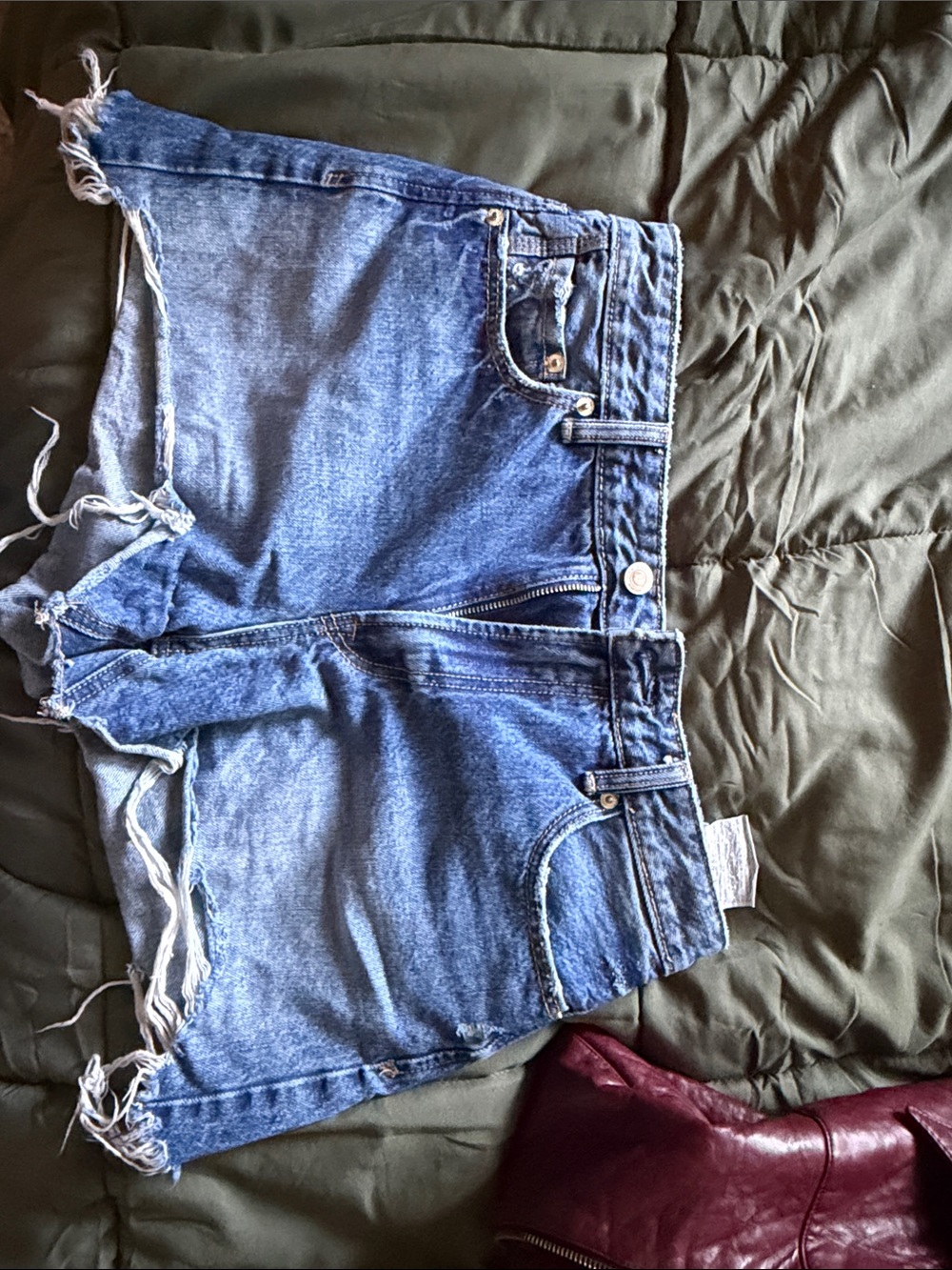 stradivarius Blue Distressed High-Rise Denim Cutoff Shorts